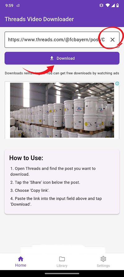 Pasting link in Snapvids app
