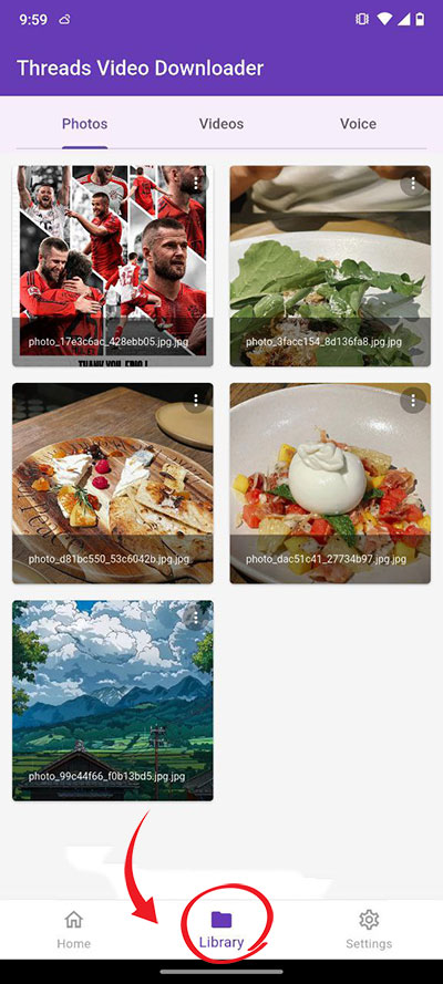 Accessing Library in Snapvids app
