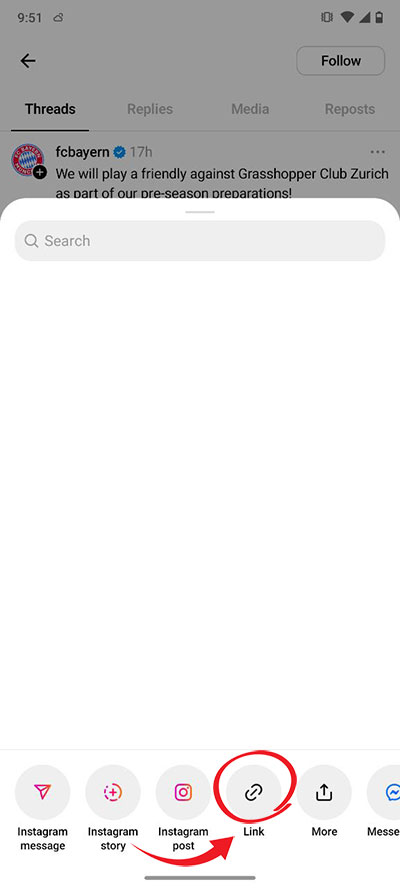 Copying the Threads post link on Android