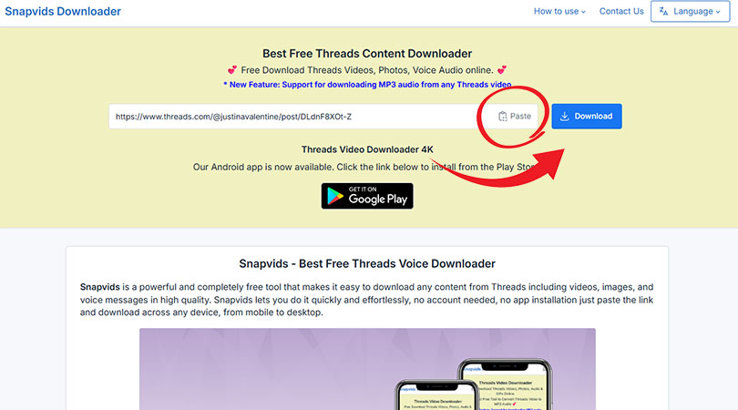 Pasting link and downloading